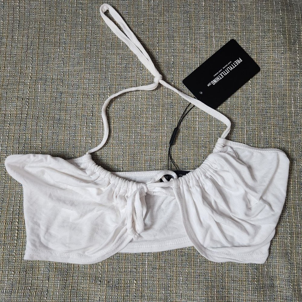NWT Pretty Little Things Size 4 White Tie Halterneck Crop Top - Picture 5 of 9